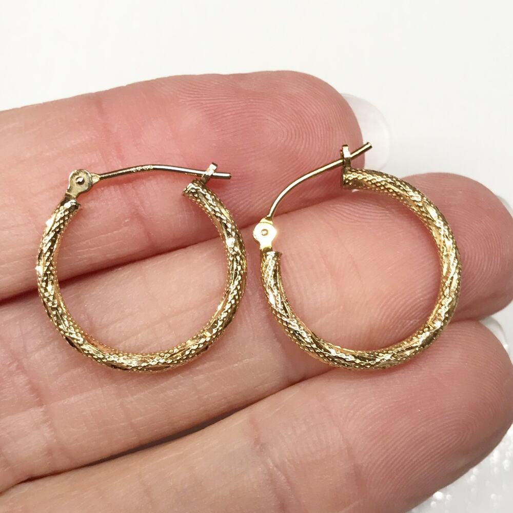 Solid 14K Gold MB Mazza Bartholomew Diamond Cut Textured Hoop Earrings Vintage